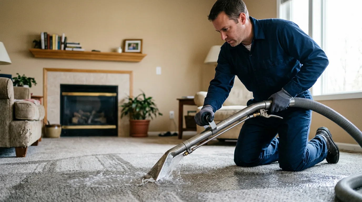 Water damage restoration technician working near Leesburg, AL